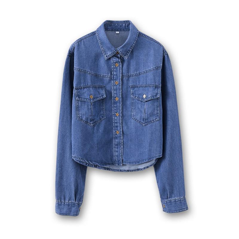 Women's Spring Vintage Baggy Lapel Long Sleeved Soft Denim Shirt