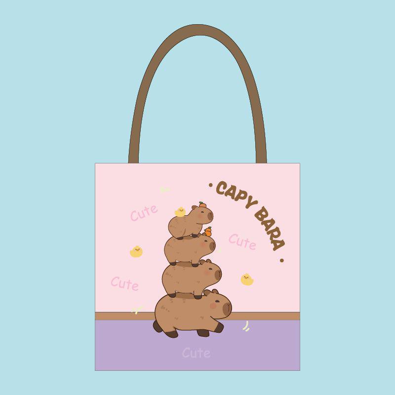 2025 Cute Capybara Canvas Shoulder Bag - Large Capacity Schoolbag for Women
