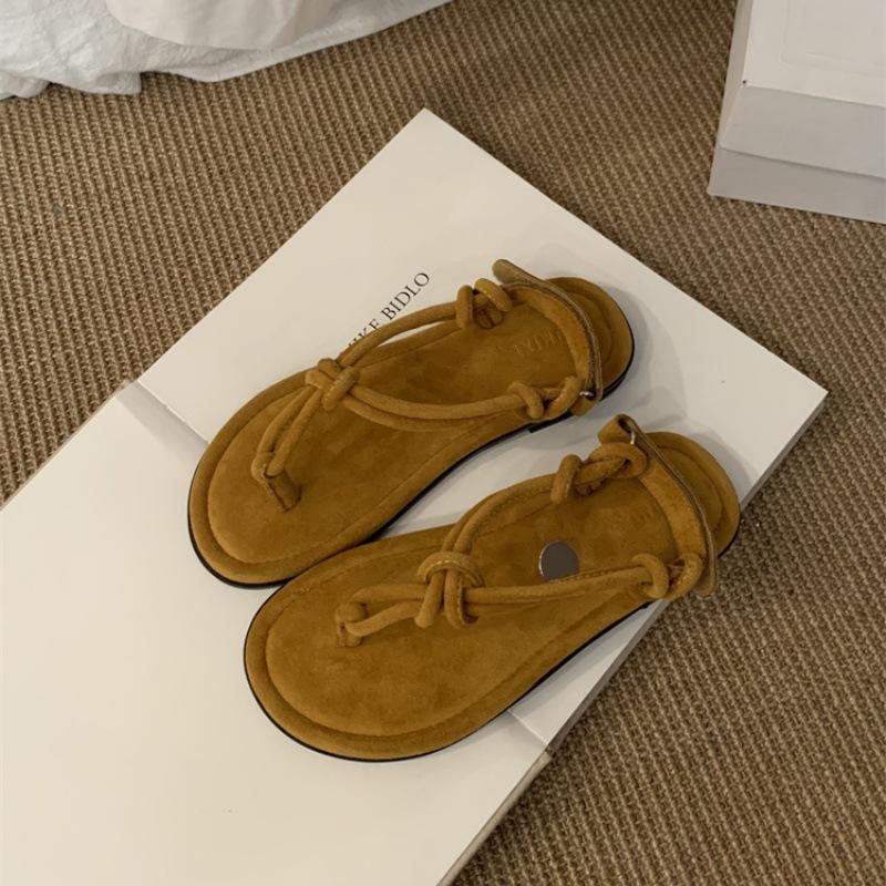 Dongdaemun, South Korea~ Hemp Rope Woven Toe Sandals Women's 2025 New Versatile Velcro Herringbone Cool Slippers