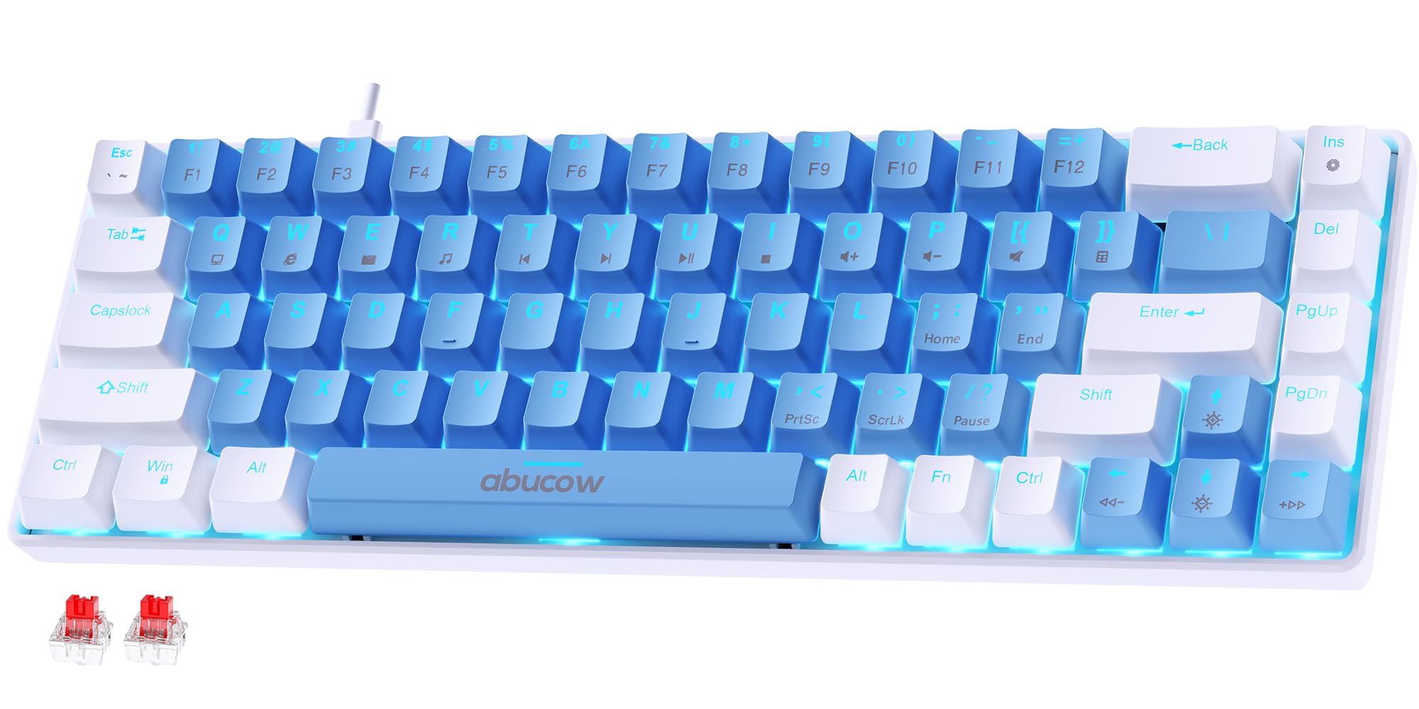 

abucow 68 Key Mechanical Gaming Keyboard with Blue Backlight and Light Blue White Keycaps Premium Typing and Gaming Experience on PC and Mac with Red