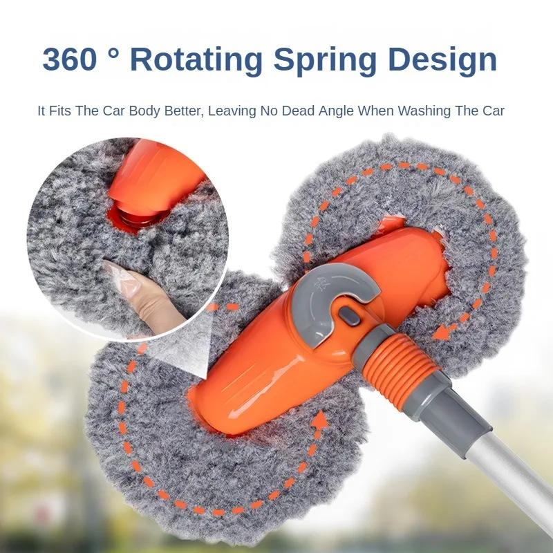 Car Wash Mop Rotating Double Brush Head Three-Section Telescopic Mop Telescopic MopWindow Cleaning Maintenance Car Accessories
