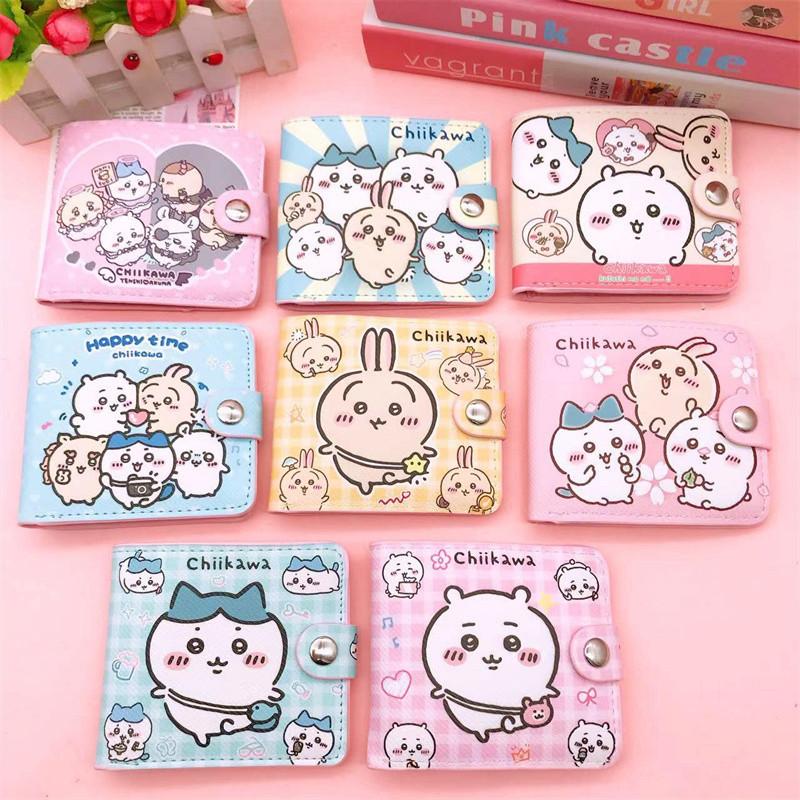 Kawaii Chiikawa Coin Bag Cute Cartoon Pu Leather Wallet Short 2-Fold Money Change Pouch Lovely Casual Card Holder With Buttons