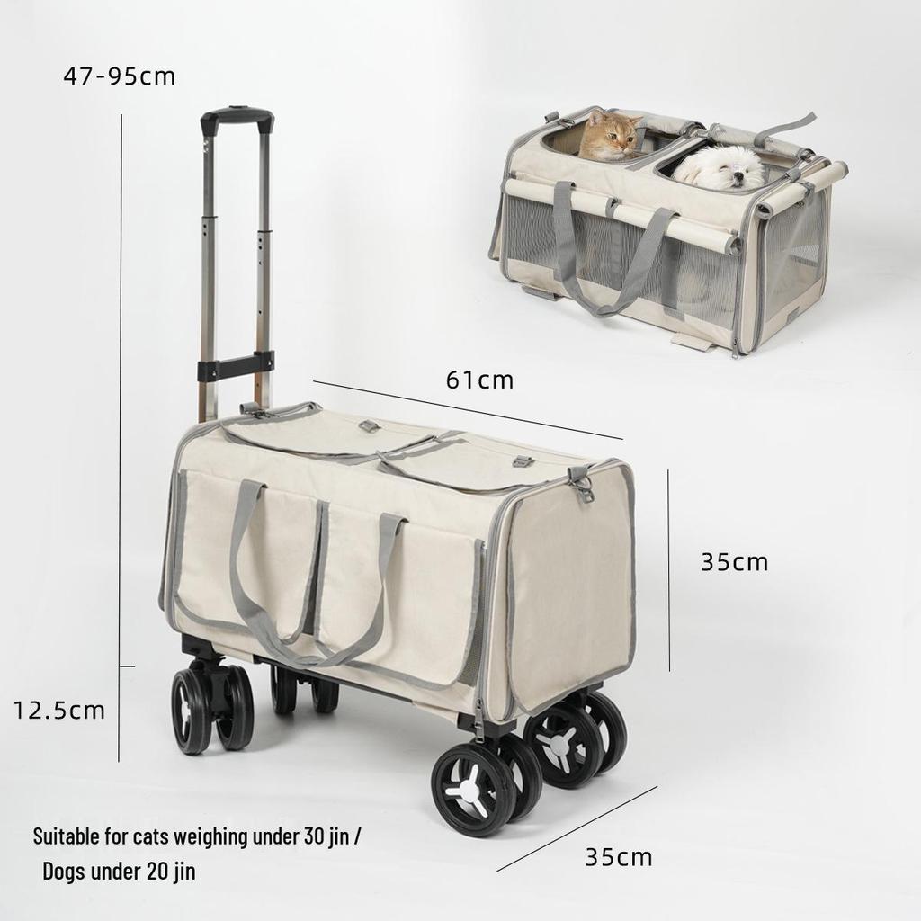 Large Capacity Rolling Pet Carrier for Two Cats or Dogs - Travel Handbag or Suitcase