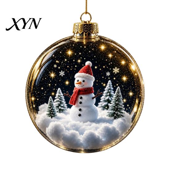 Glass Style Acrylic Sphere Baubles Christmas Glowing Decorative Ball, Lighted Ornament with Festive Scene, LED Holiday Light Balls Tree Hanging Decor
