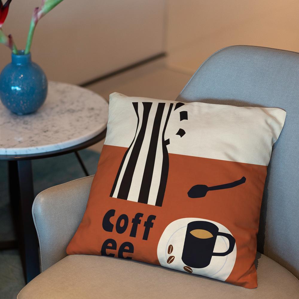 Creative Coffee Illustration Cushion Cover 2-in-1 Reversible Plush Pillow Cover | Car/Sofa/Bed | Perfect Gift