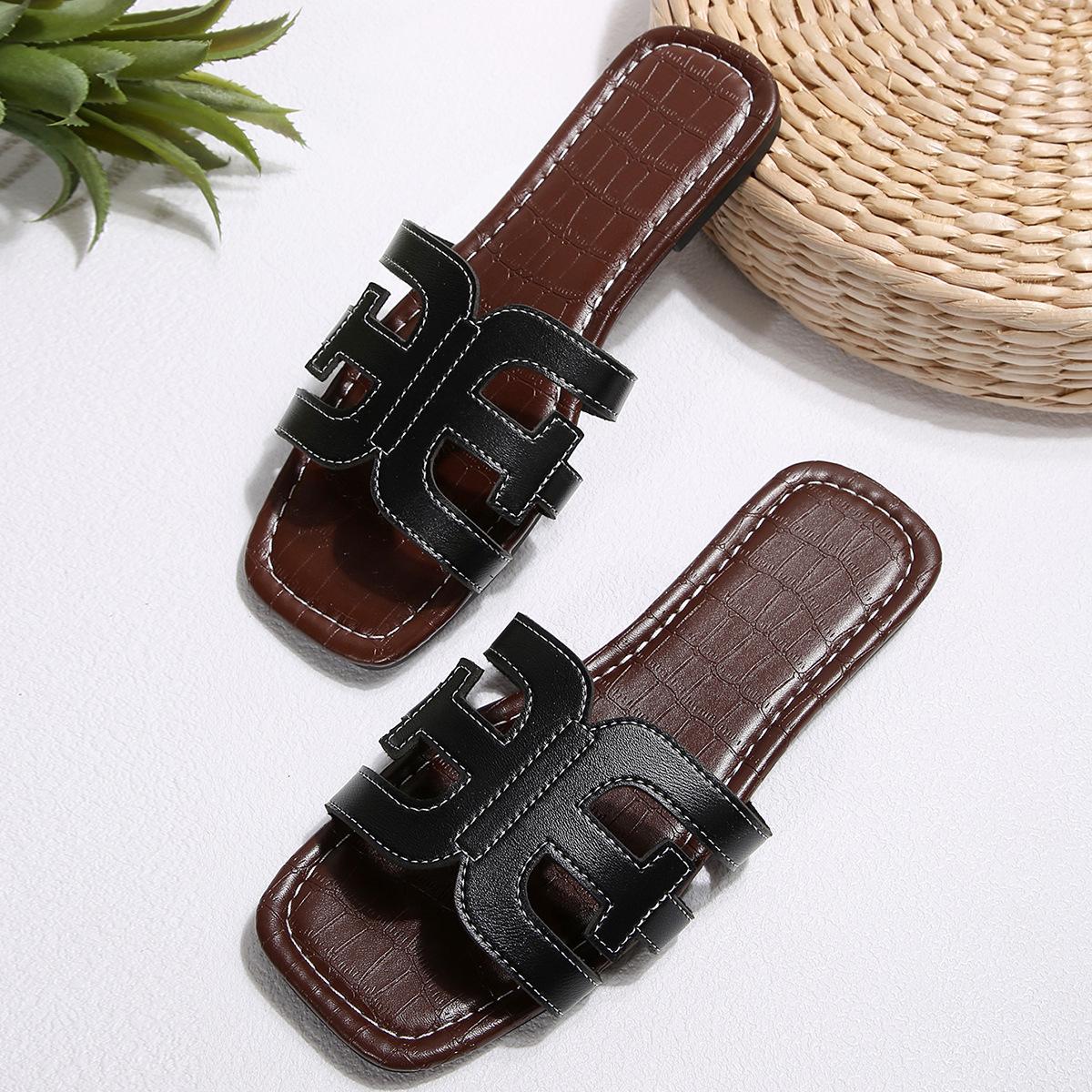New flat-bottomed hollowed-out slippers slim beach travel vacation cool slippers 36