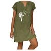 Women's Summer Casual Fashion Print Short-sleeve V-neck Loose Cotton Linen Dress