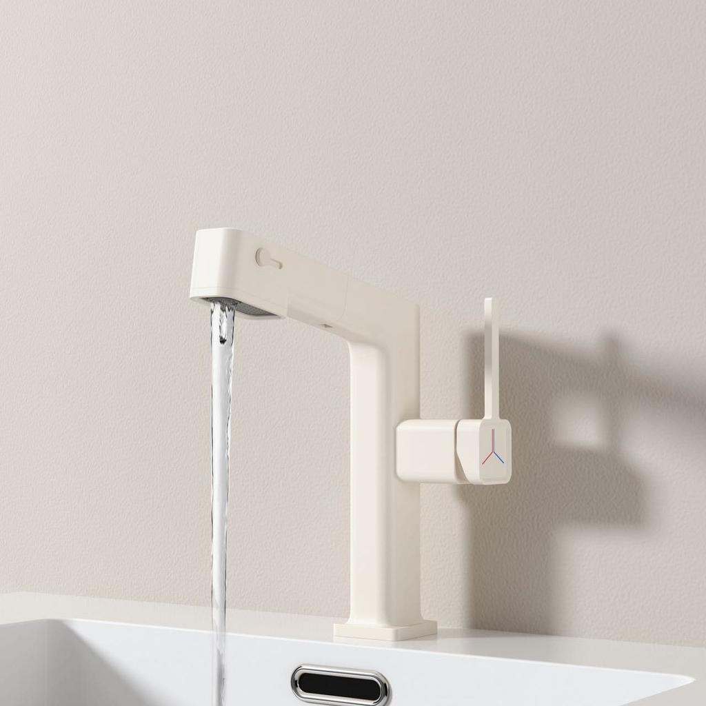 Milky White Bronze Pull-Out Bathroom Basin Faucet Grey Household Adjustable Hot And Cold Shower Faucet for Kitchen And Bath