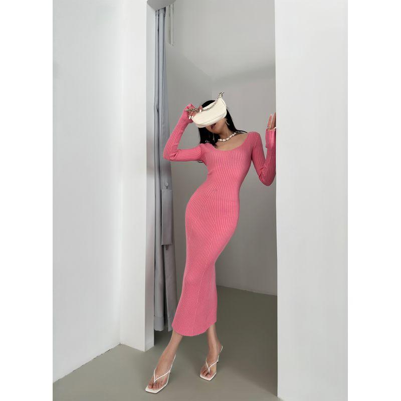 

Платье Силуэт Облегающее Подкладка Рыбий Хвост Маленькая Мама Вязаное Длинные Рукава Pink S