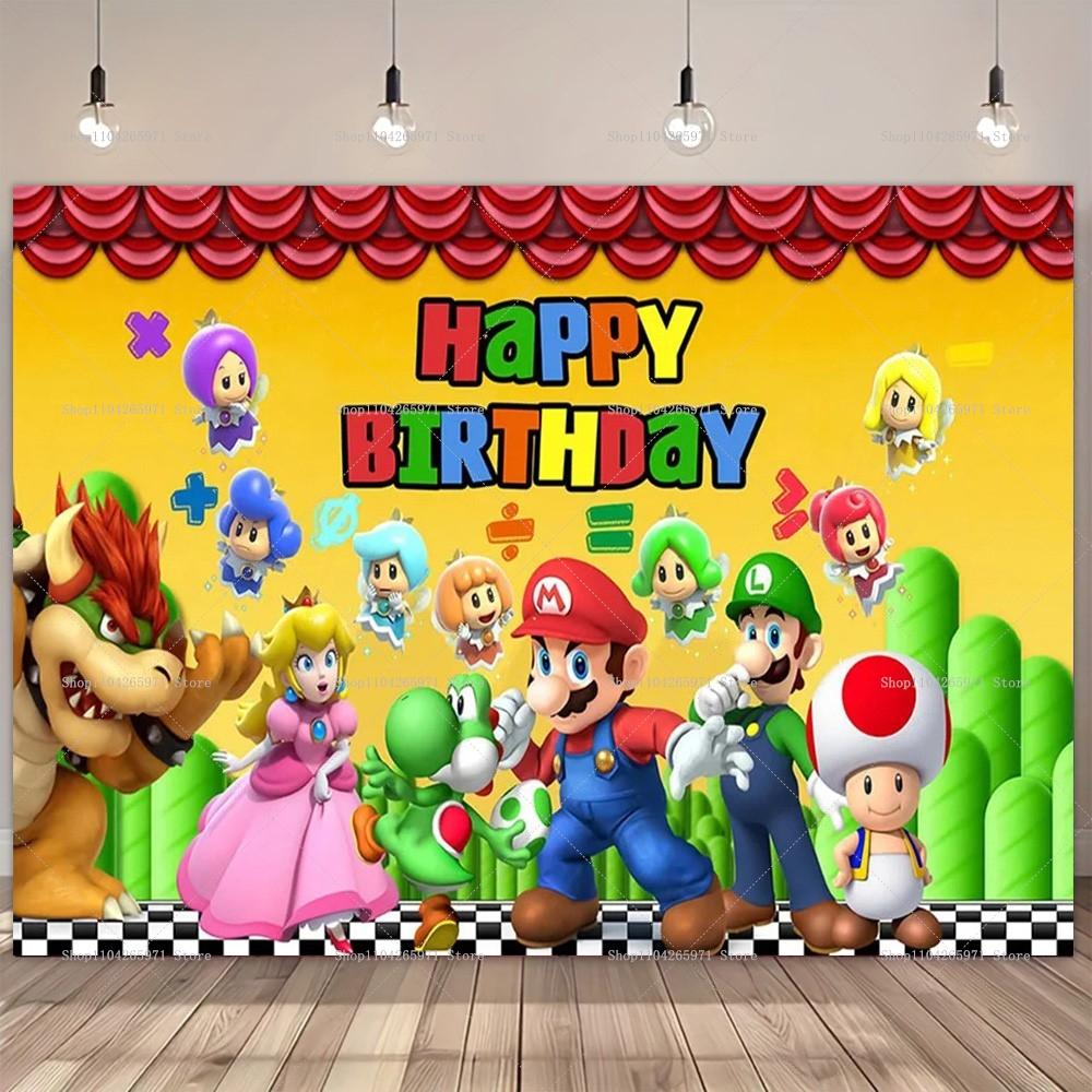 Mario Bros Cartoon Backdrop Classic Game Kids Birthday Party Decor Baby Shower Supplies Boys Photo Background Props