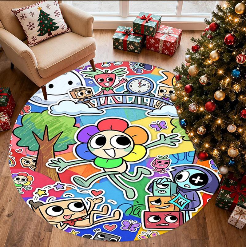 Dandy's World Pattern Round Rug, Indoor/Outdoor Mat, for Picnic, Gameroom, Bedroom, Office, Living Room, Home Decor Carpet, Birthday Gift