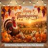 piece of 2D flat background fabric Thanksgiving pumpkin turkey beautiful manor scenery background bannerPMJ