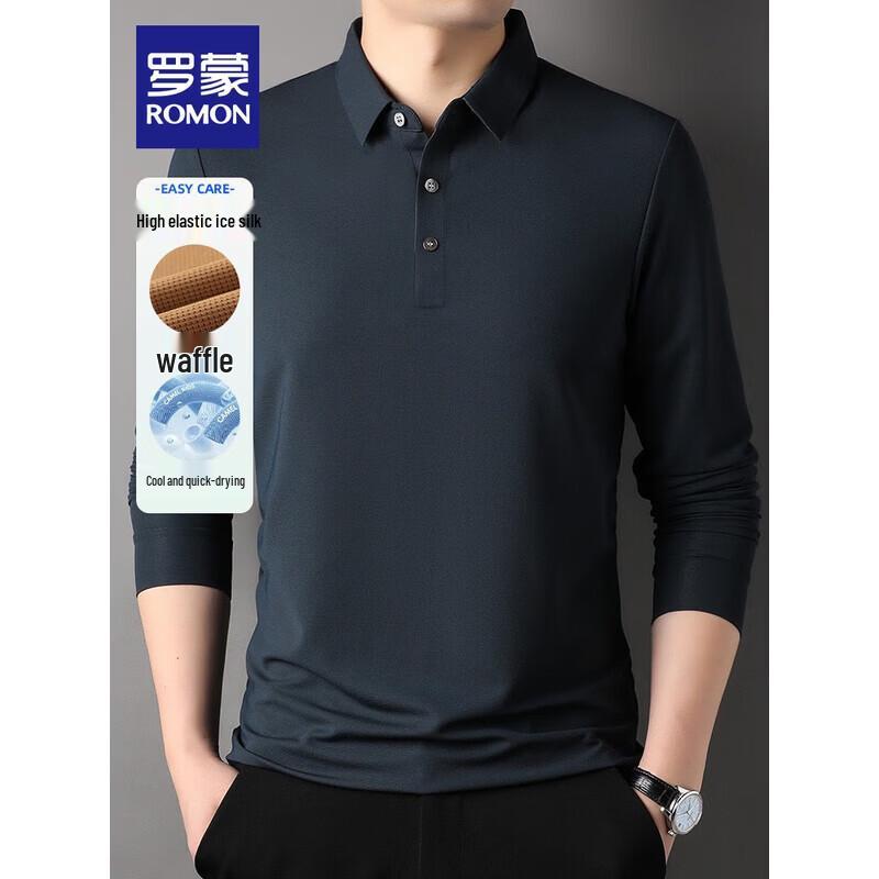 ROMON Men s Long Sleeve Lapel Polo Shirt 4XL