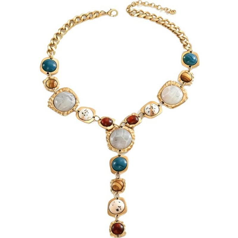 Mid-Aged Vintage Style Y-shaped Pendant Dyed Resin Light Luxury High-End Court Style Sweater Chain