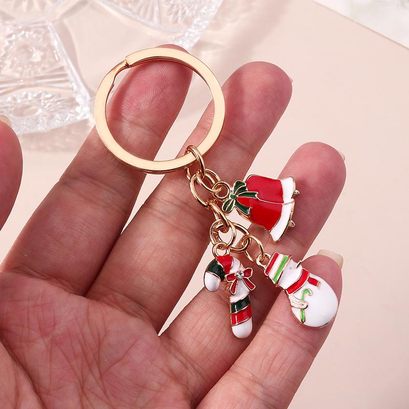 Cute Enamel Christmas Snowman Keychain Candy Cane Bells Keyring Women Girls Handbag Pendants DIY X'mas Jewelry Gifts