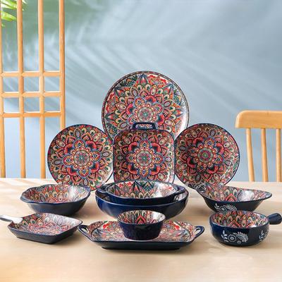 Nieuwe Boheemse Stijl Keramisch Huishoudelijk Servies met Handvatten Schalen Schotels en Huishoudelijk Servies Set
