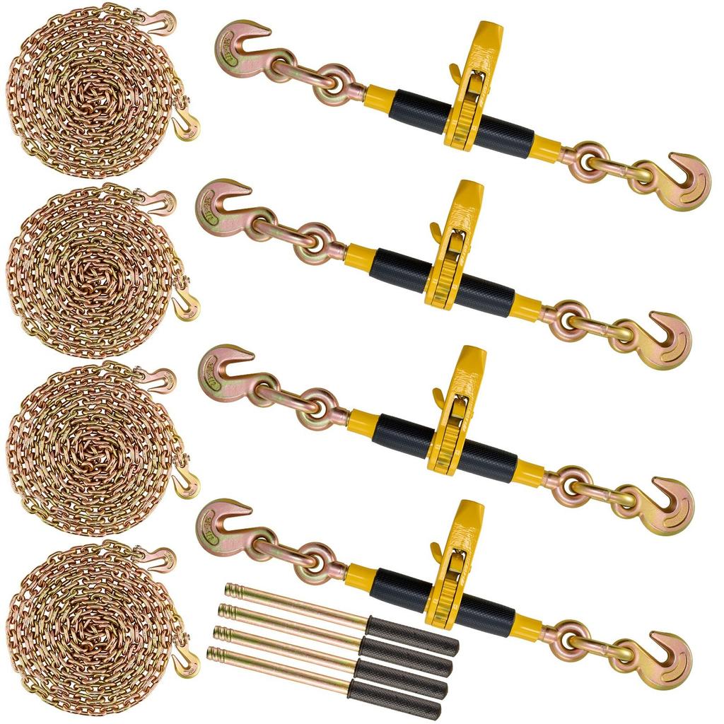 Ratchet Chain Binder, 5/16"-3/8" Heavy Duty Load Binders, with G80 Chains 7100 lbs Secure Load Limit, Labor-saving Anti-skid Handle, Tie Down Hauling