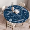 Fitted Christmas Round Tablecloth Holiday Snowflakes Table Cover with Elastic Edge Water-Resistant Christmas Tree Table Cover for Round Tables Dinner
