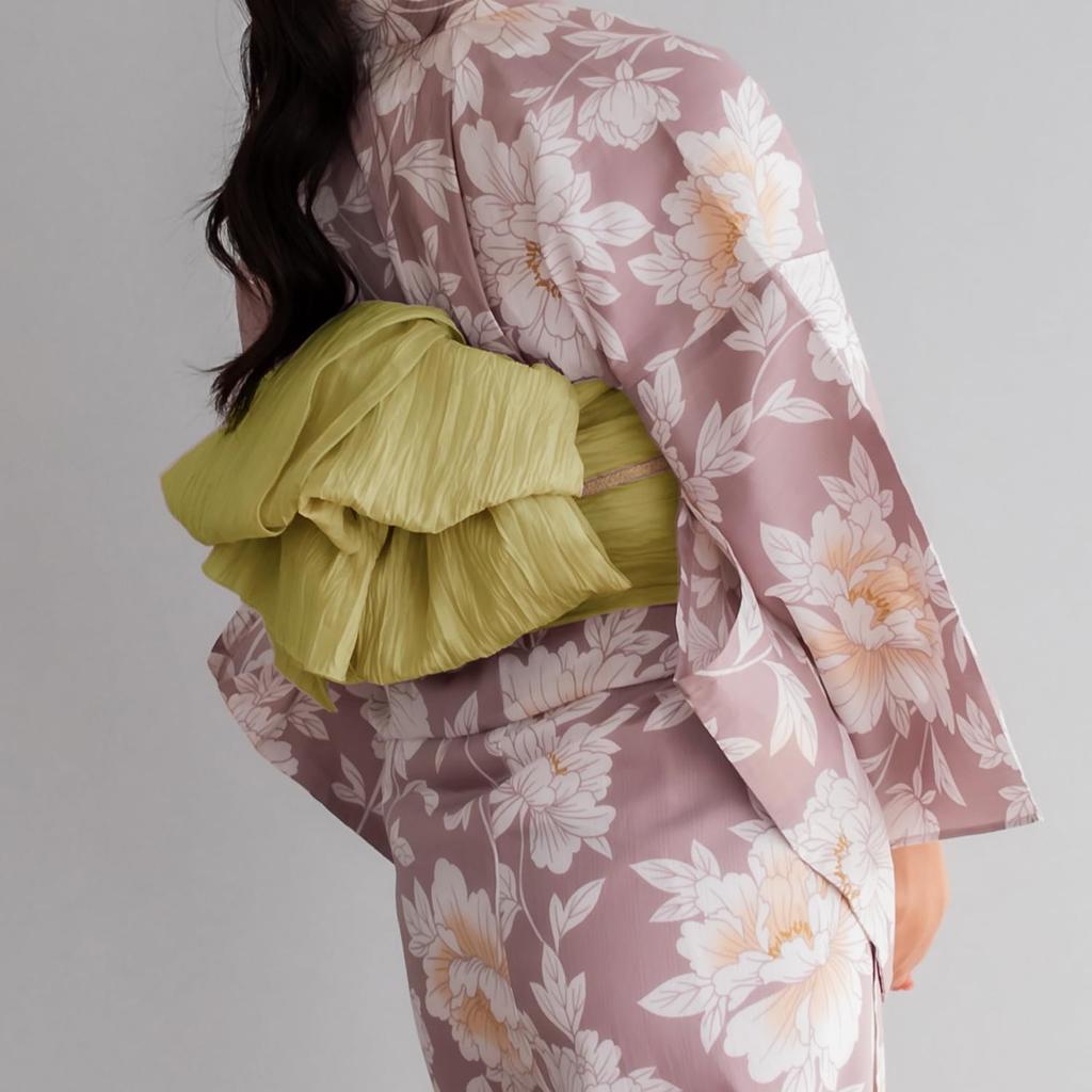 Yukata Obi Pleated Heiko Obi Dull Color 6 Colors Fluffy Easy Pleated Heiko Obi [kimono Cafe] Women's (dustyyellow)