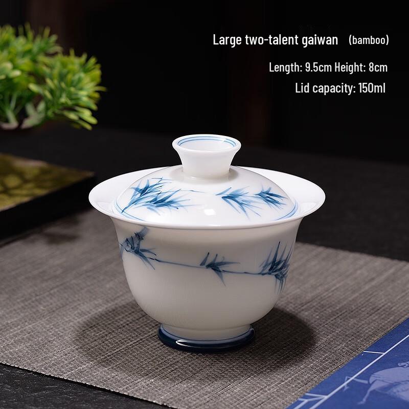 Yilutang Lotus Bamboo Hand-Painted Ceramic Gaiwan Tea Bowl