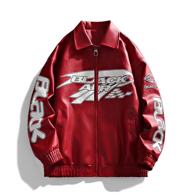 Source men's leather jacket American embroidered stand-up collar jacket men's and women's leather jacket jacket men's