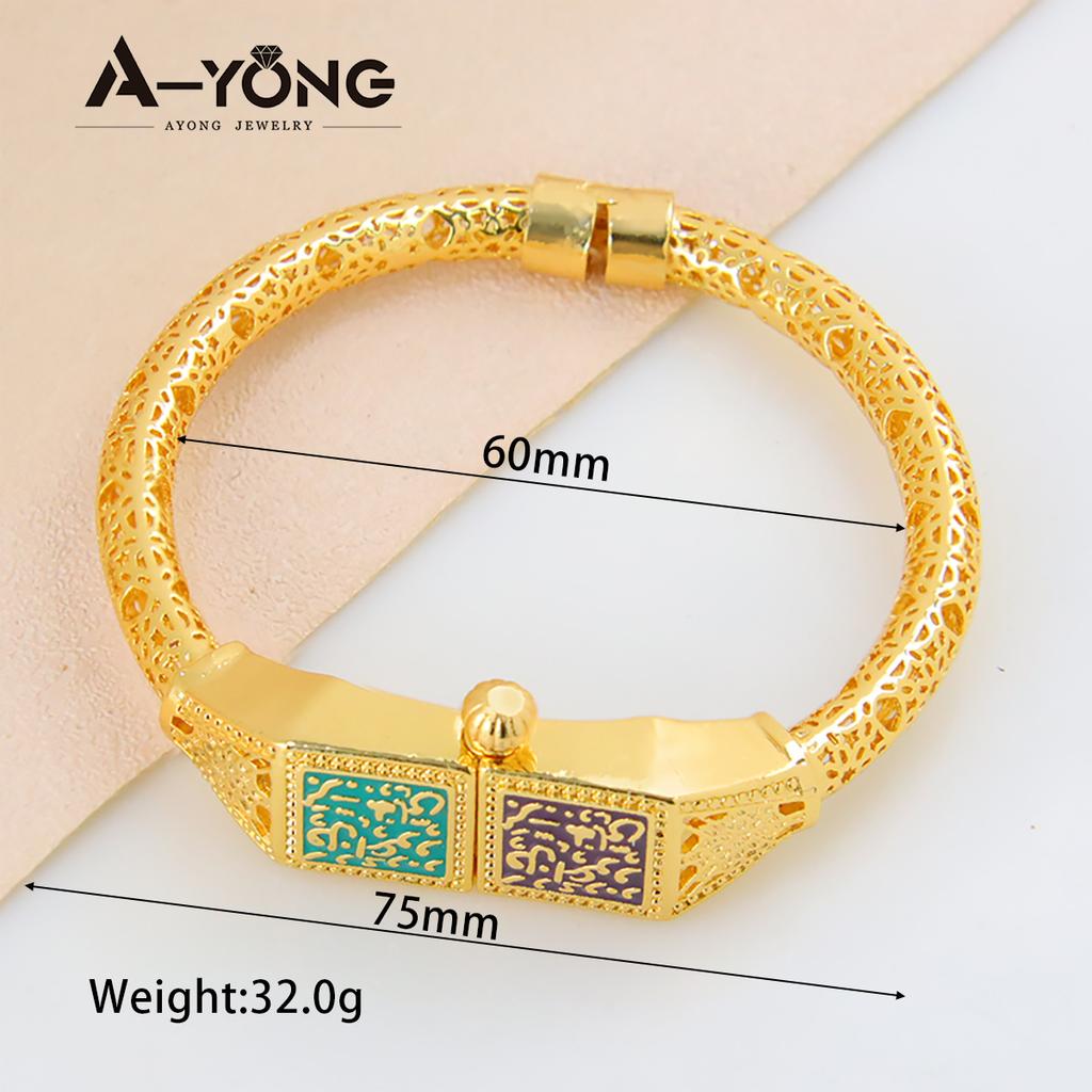 Ethiopia Classic Turquoise Bracelet 21k Gold Plated Dubai Charm Opening Bangles Oman Women Bridal Wedding Party Jewelry