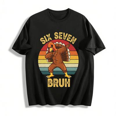 Six Seven Bruh Dabbing Turkey Retro Thanksgiving Grade 6-7 Tee Pure Cotton T-shirt