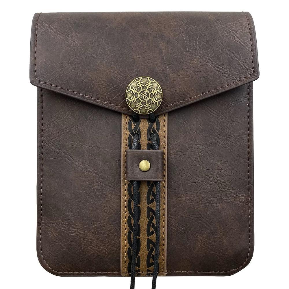 

Medieval Style Faux Leather Waist Bag Drawstring Closure Mini Retro Belt Bag Hangable Portable Coin Purse Cosplay Props коричневий