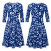 Women's Casual Fashion Round Neck Three Quarter Sleeve Printed Midi Dress