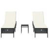 3 Piece Sun Lounger Set with Cushions Black Poly Rattan