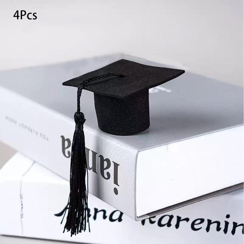 Runtowo 4pcs Graduation Hat, Felt Mini Doctoral Hat,Celebrate Party Graduation Headwear Congratulations with Tassels