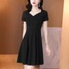 Koreanische Mode Damen Mode Elegantes Kleid Sommer Neu Kurzarm V-Ausschnitt Büro Dame All-Match Pullover Lässig Mini Tuniken Robe