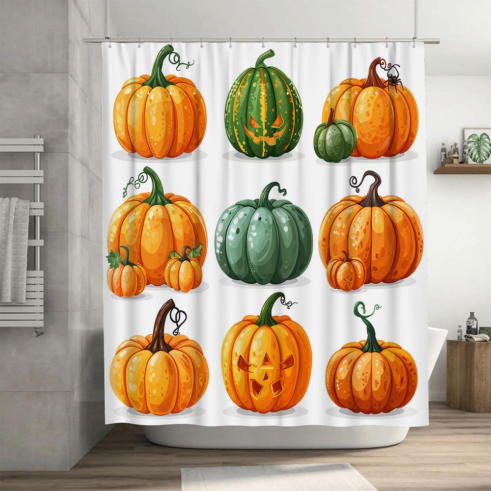 Hand-Painted Halloween Decorations3D Pumpkin Print Shower Curtain Set for Home Bathroom Decoration