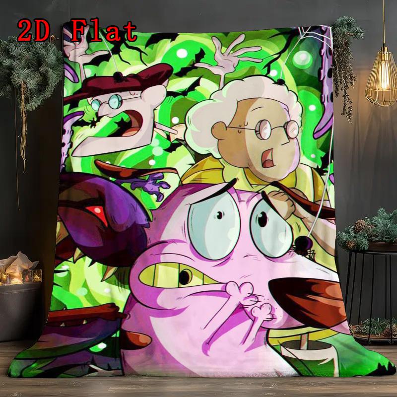 Courage the Cowardly Dog Print 2D Flat Pattern Flannel Blanket High Quality All Seasons Warmth and Comfort Perfect for Christmas Gifts.