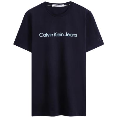 T-shirt à Manches Courtes et Col Rond avec Imprimé Lettres Unisexe Tops Bleu Foncé J320931CHW