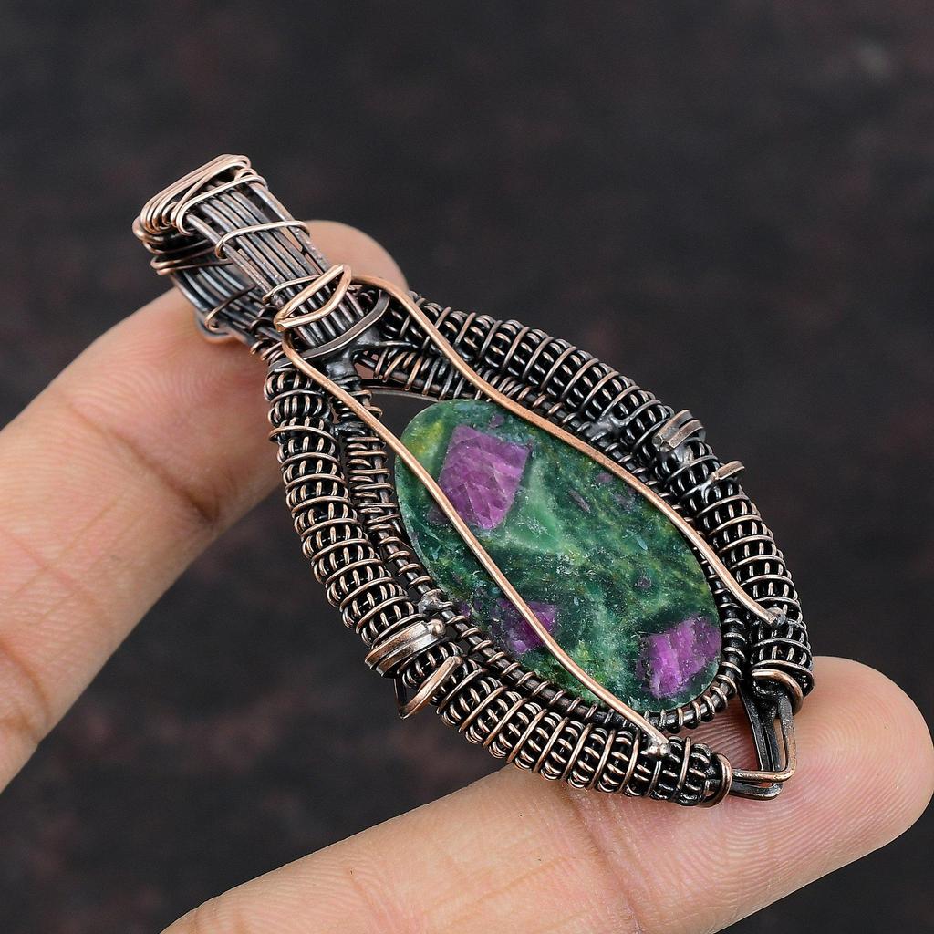 Ruby Fuchsite Pendant Copper Wire Wrapped Pendant Dainty Jewelry Handmade Pendant Rainbow Moonstone Gemstone Pendant Copper Jewelry For Gift