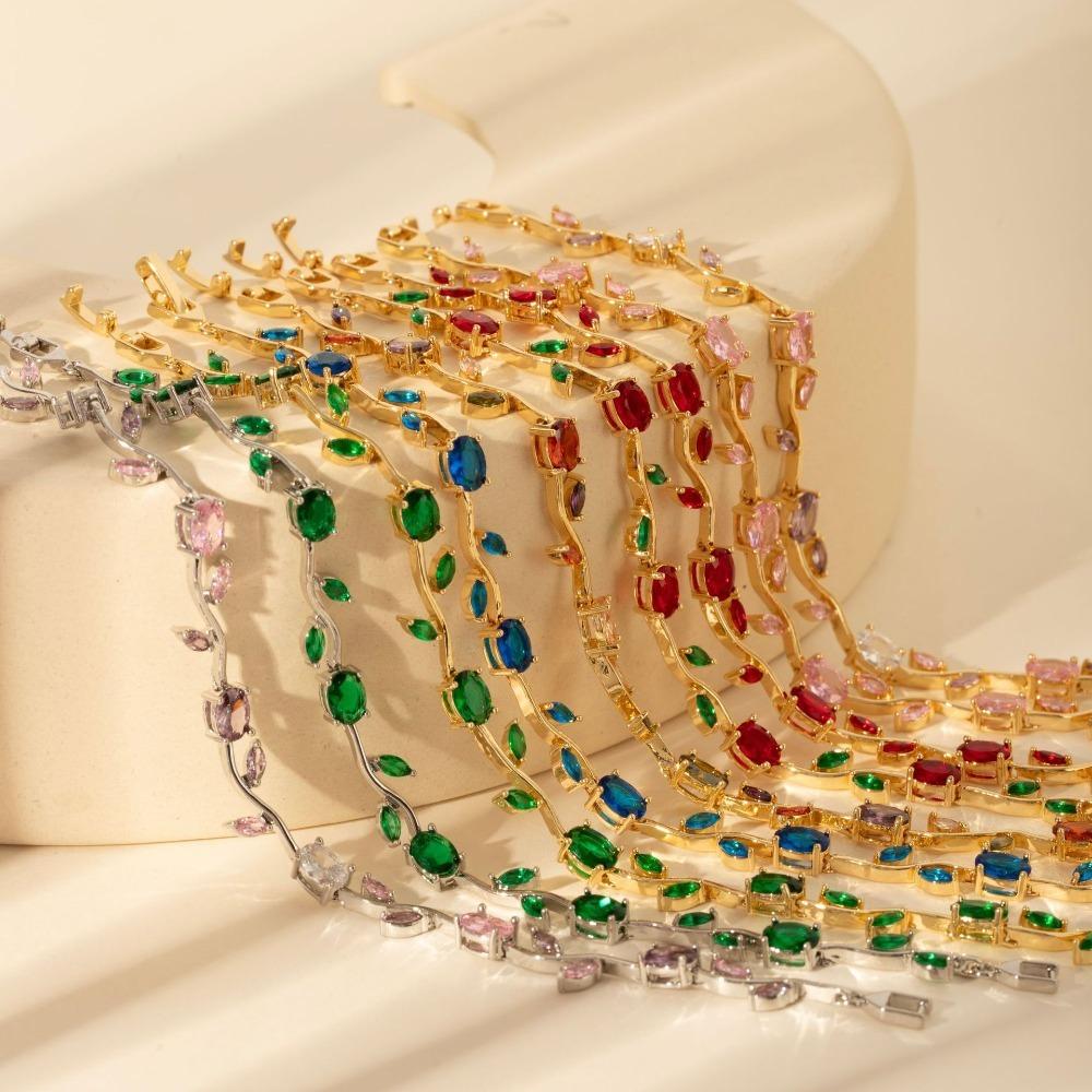 Luxury Elegant Branch Bangles Gold Silver Color Crystal Sparkling Leaf Bracelets  Wedding