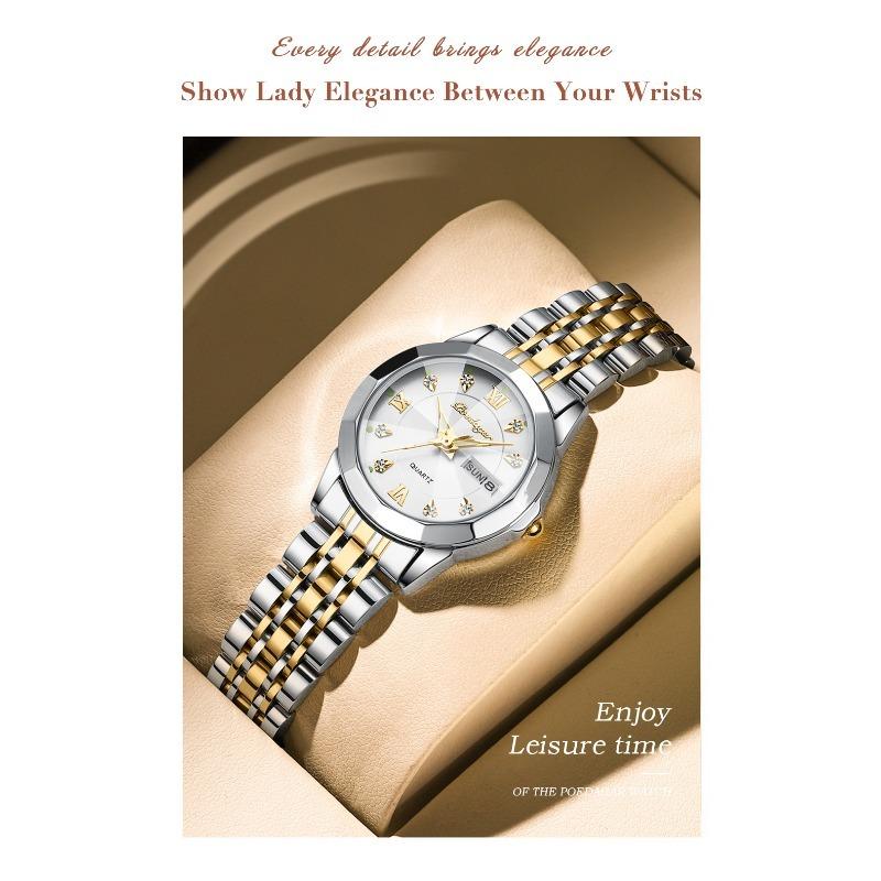 POEDAGAR Luxury Ladies Wristwatch Luminous Waterproof Date Week Woman Dress Watches Stainless Steel Watch Quartz Clock+Box