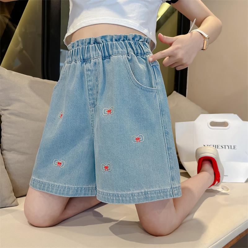 

Девочки Джинсовые Шорты Летние Детские Простые С Принтом Банты Одежда Шорты С Рукавами До Локтя 5-15 Лет 120 синий