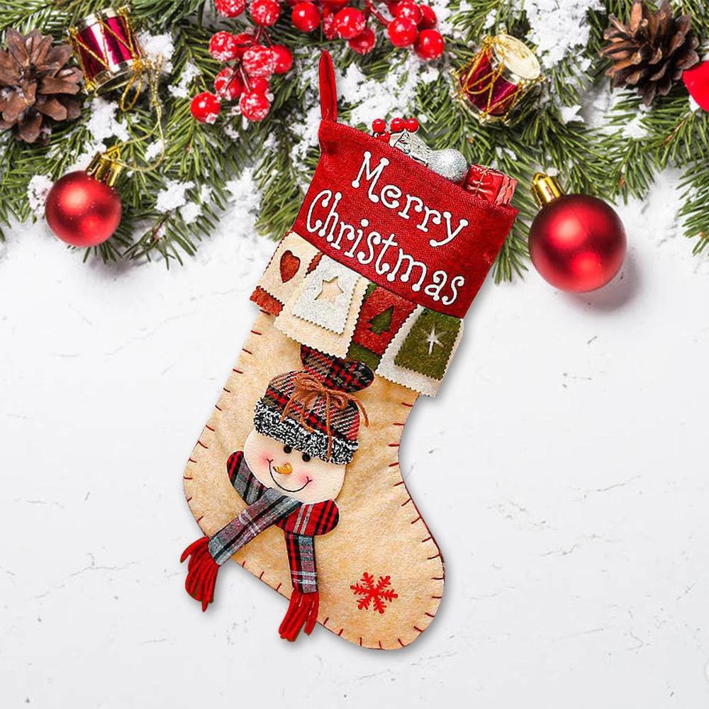 Christmas Socks Large Boots Xmas Tree Decorations Storage Bag Santa Claus Snowman Plush Ornaments Christmas Home Decoration