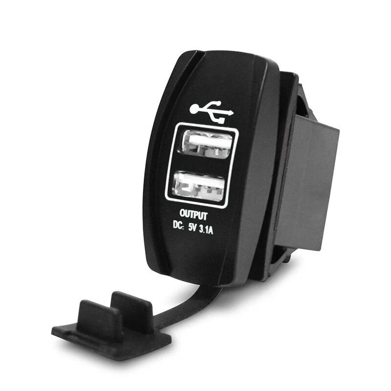 3.1A 12-24V LED Universal Car Charger Waterproof Dual USB Port Socket Outlet for Motorcycle Auto Accessories.