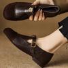 Fashion Women's Genuine  Mary Jane Flats, Contrast-Stitching Suede Cap Toe Gold Tone Buckle Ankle T-Strap Low Heel Hot Sale 2025