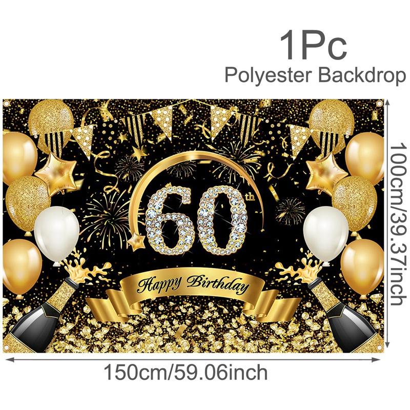 Happy 30th 40th 50th Birthday Banners Black Gold Birthday Party Decorations Adults 30 40 50 Years Old Birthday Party Supplies