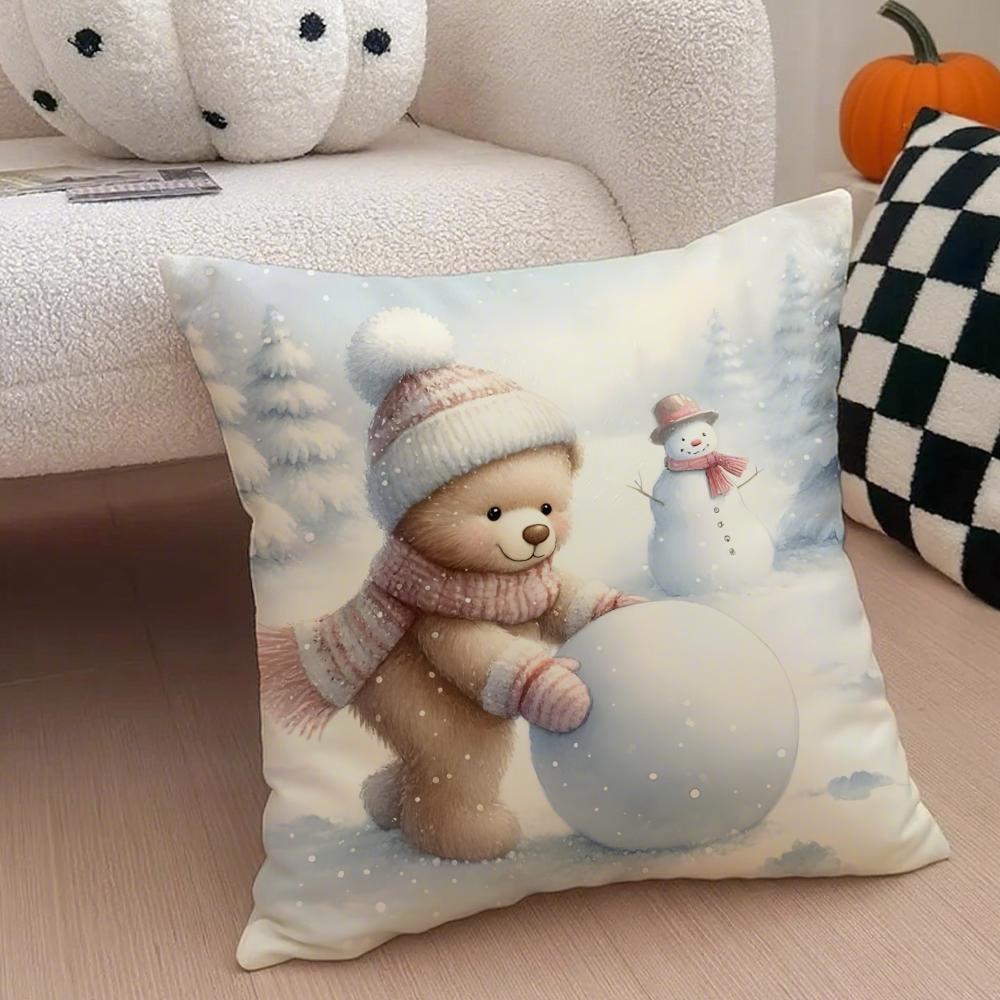 CChristmas snowman bear Cushion Cover Throw Pillow Cover Hidden Button Durable Polyester Chair Cushion