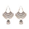 TopHanqi Retro Ethnic India Jhumka Jhumki Earrings Femme Antique Gold Color Carved Lotus Lantern Drop Earrings For Women Zircon