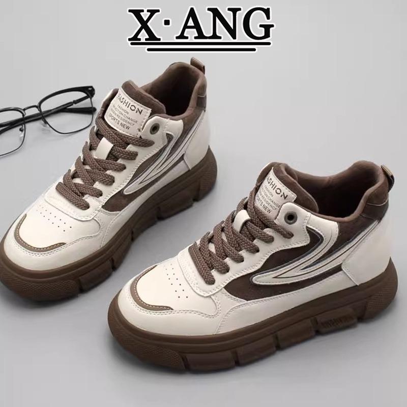 Leather platform white shoes children's spring new fashion versatile high-top shoes casual shoes women's sports shoes