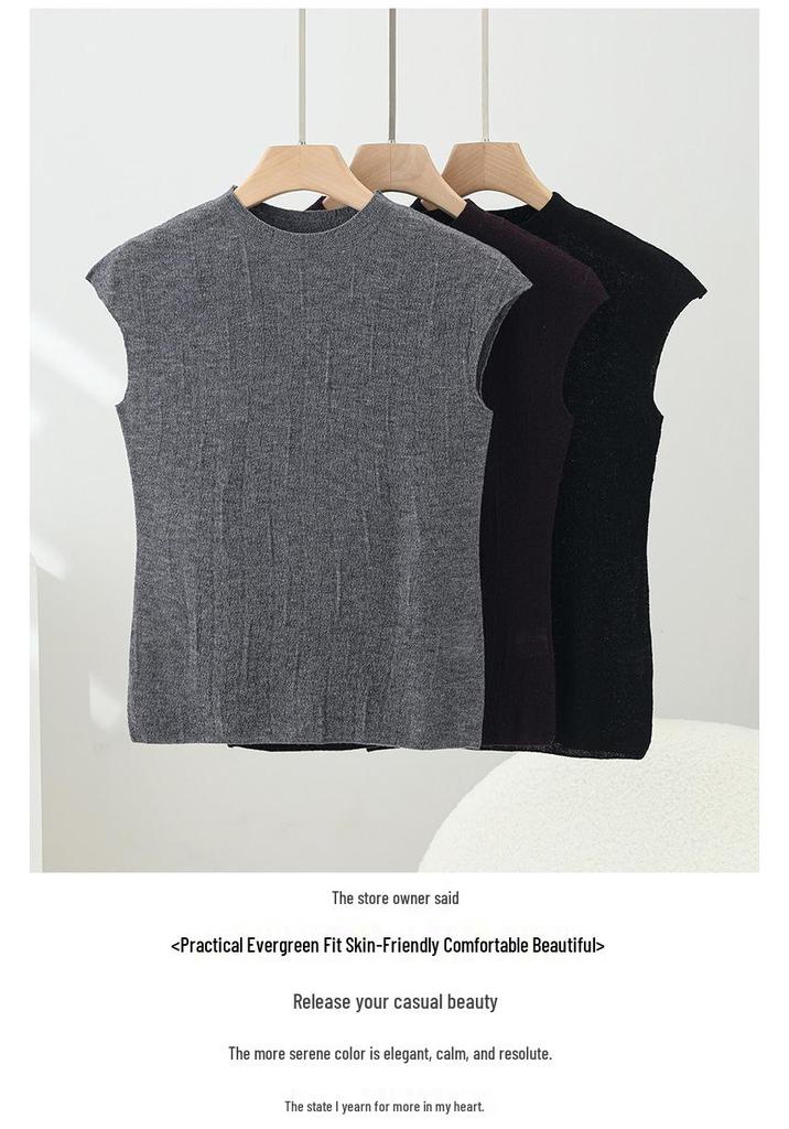 Women's Slim Fit Knit Round Neck Vest – 60 Count Fine Spun Wool Blend, Short Sleeve, Lightweight Summer Layer