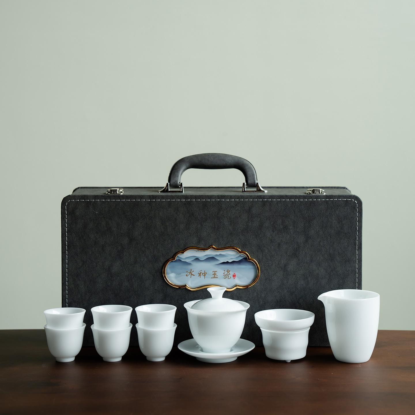 

Высококлассный фарфоровый чайный сервиз из ледяного нефрита, полный набор в подарочных коробках высокого класса, подарки для клиентов, бизнес-предприятий, подарки от компании