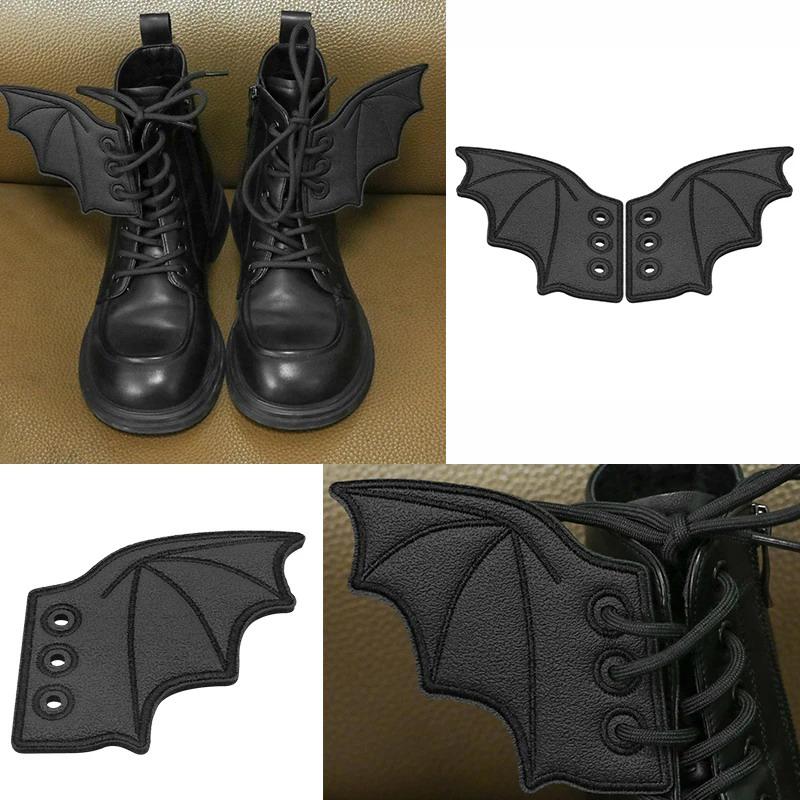 1/2 Pairs Bat Shoe Wings Embroidery Diy Charm Decorations For Sneaker Clothing Shoelaces Punk Halloween Gift Accessory