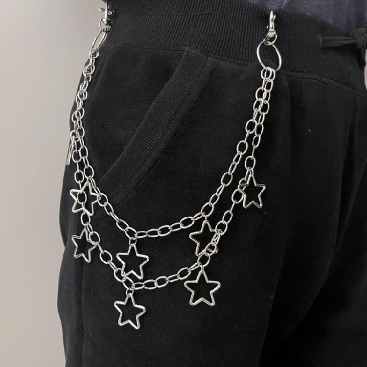 Hiphop Waist Chain with 2layer Star Tassels Waist Charm Street Pants Chain Trousers Chain Hiphop Dancing Accessories